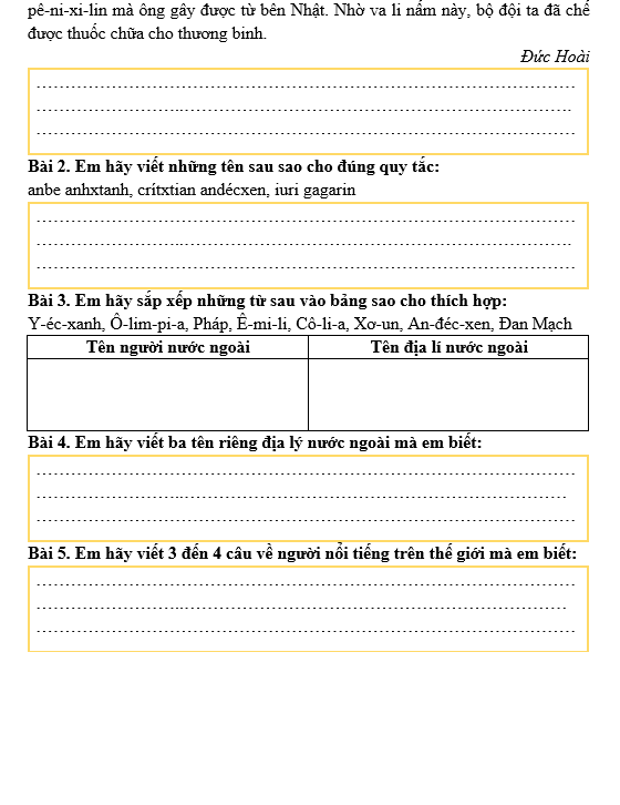 Bài tập hàng ngày Tiếng Việt lớp 3 Bài 29: Bác sĩ Y-éc-xanh | Kết nối tri thức