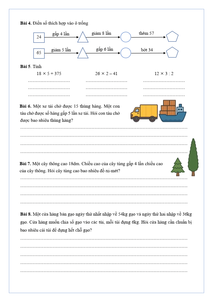 Bài tập hàng ngày Toán lớp 3 Bài 29: Luyện tập chung | Kết nối tri thức
