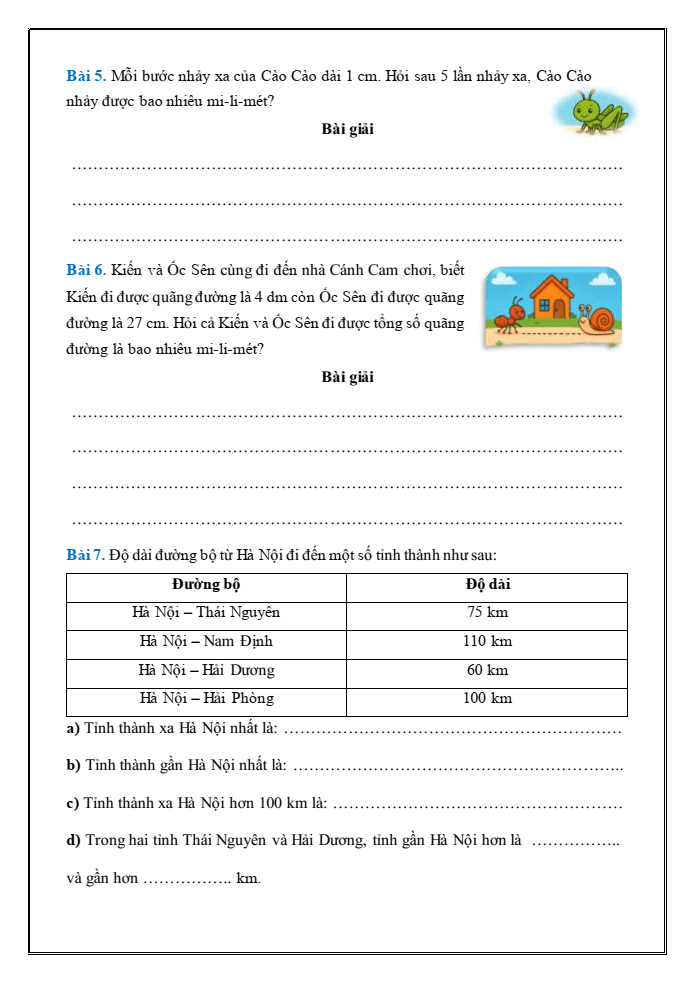 Bài tập hàng ngày Toán lớp 3 Bài 30: Mi - li - mét | Kết nối tri thức