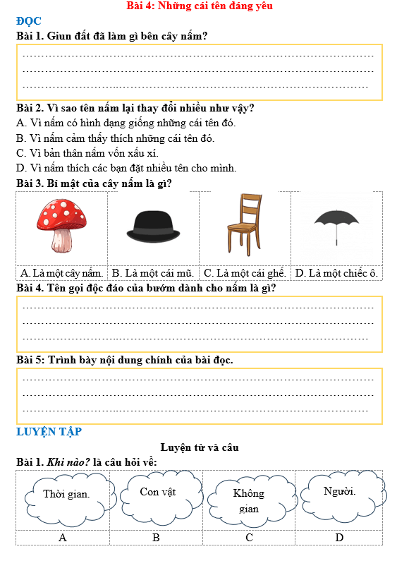 Bài tập hàng ngày Tiếng Việt lớp 3 Bài 4: Những cái tên đáng yêu | Kết nối tri thức