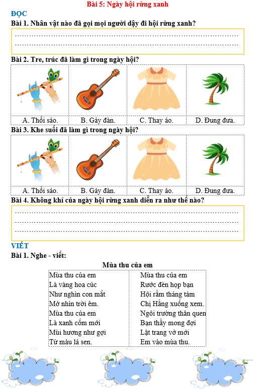 Bài tập hàng ngày Tiếng Việt lớp 3 Bài 5: Ngày hội rừng xanh | Kết nối tri thức