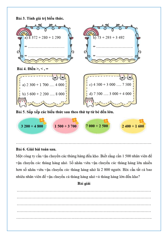 Bài tập hàng ngày Toán lớp 3 Bài 54: Phép cộng trong phạm vi 10000 | Kết nối tri thức