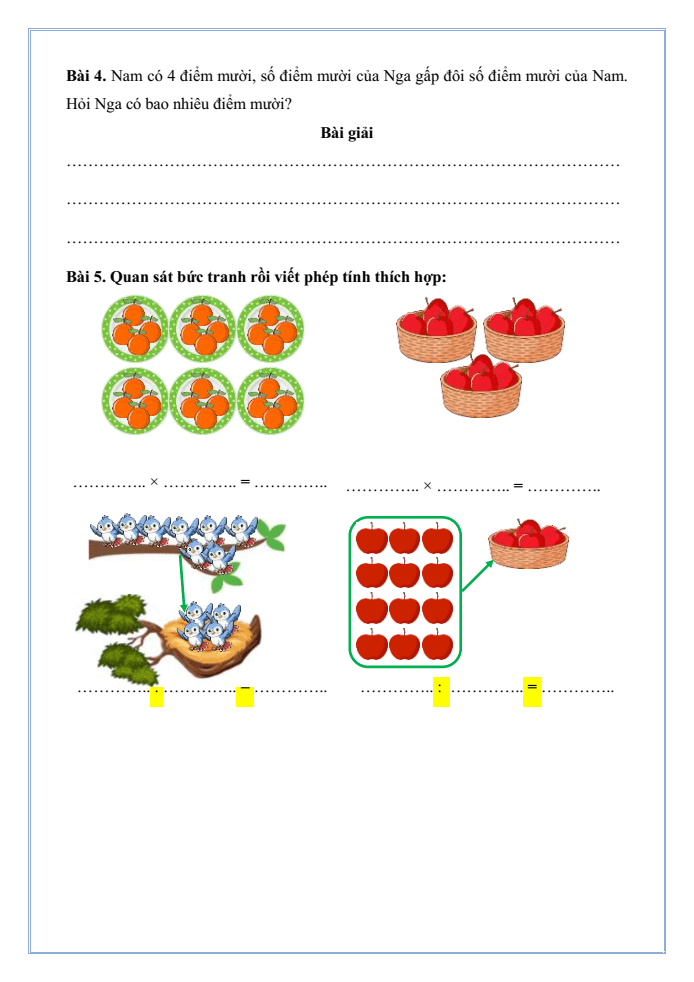 Bài tập hàng ngày Toán lớp 3 Bài 6: Bảng nhân 4, bảng chia 4 | Kết nối tri thức