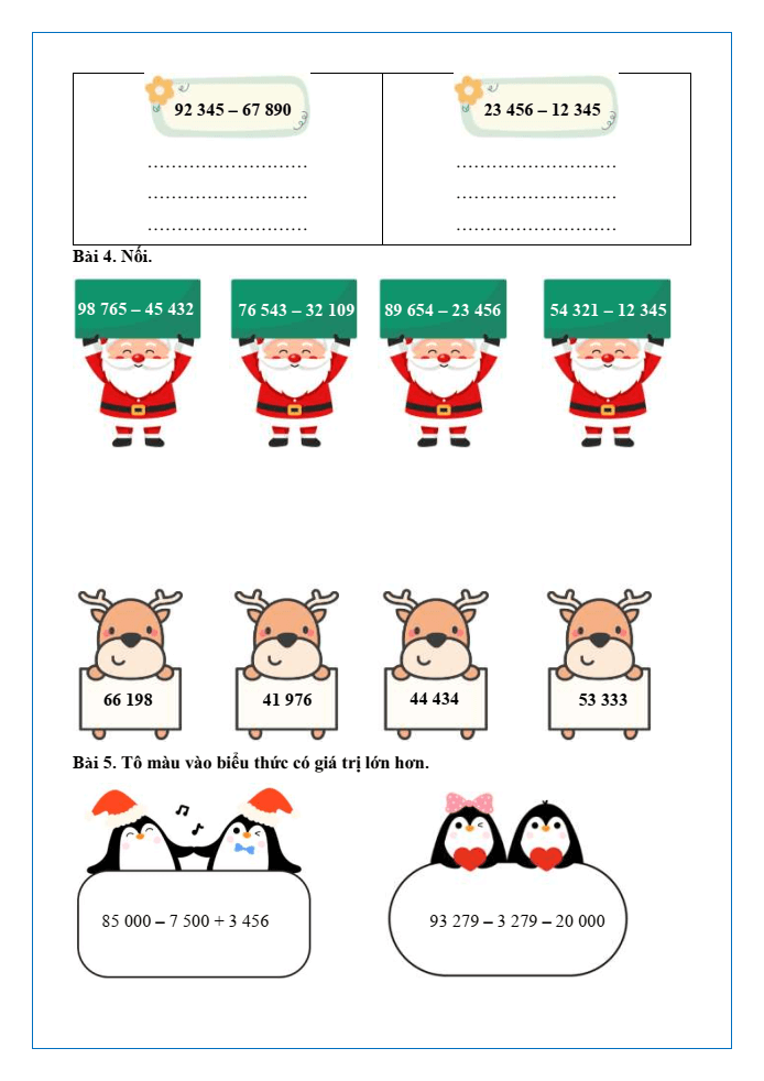 Bài tập hàng ngày Toán lớp 3 Bài 64: Phép trừ trong phạm vi 100000 | Kết nối tri thức