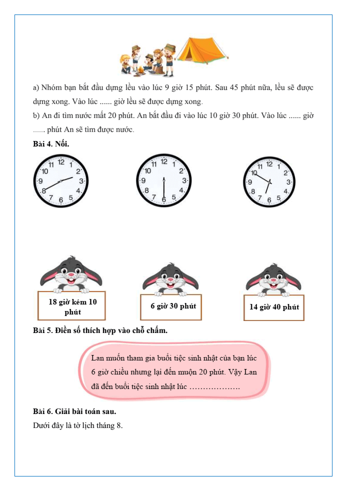 Bài tập hàng ngày Toán lớp 3 Bài 67: Thực hành xem đồng hồ, xem lịch | Kết nối tri thức