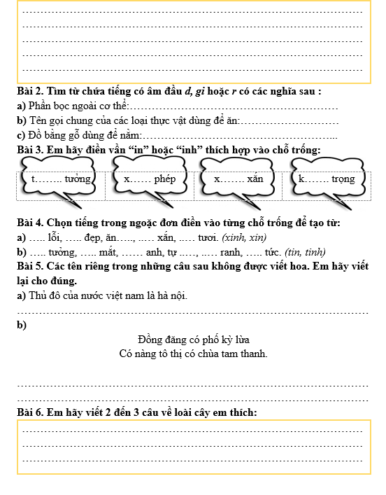 Bài tập hàng ngày Tiếng Việt lớp 3 Bài 7: Mặt trời xanh của tôi | Kết nối tri thức