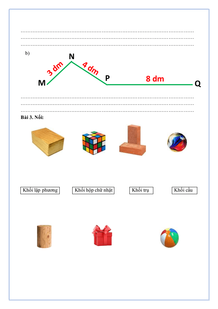 Bài tập hàng ngày Toán lớp 3 Bài 7: Ôn tập hình học và đo lường | Kết nối tri thức