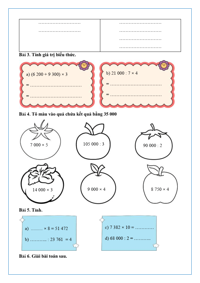 Bài tập hàng ngày Toán lớp 3 Bài 78: Ôn tập phép nhân, phép chia trong phạm vi 100000 | Kết nối tri thức