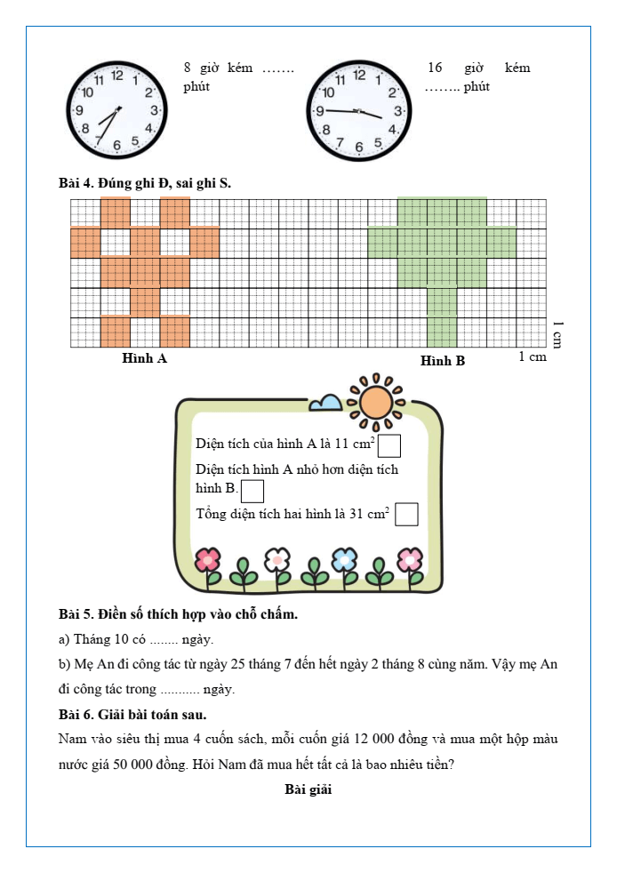 Bài tập hàng ngày Toán lớp 3 Bài 79: Ôn tập hình học và đo lường | Kết nối tri thức