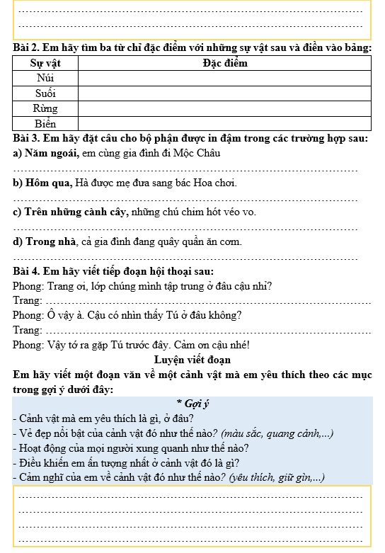 Bài tập hàng ngày Tiếng Việt lớp 3 Bài 8: Bầy voi rừng Trường Sơn | Kết nối tri thức