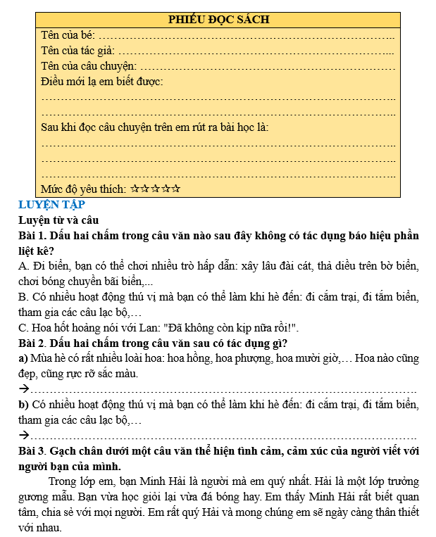Bài tập hàng ngày Tiếng Việt lớp 3 Bài 8: Tạm biệt mùa hè | Kết nối tri thức