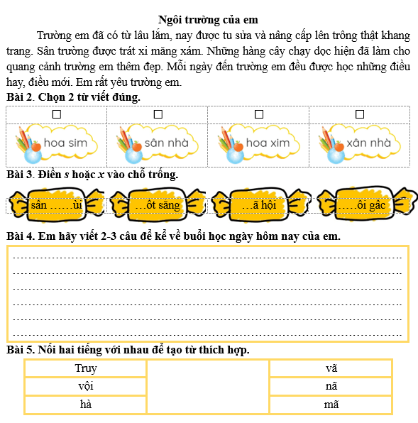 Bài tập hàng ngày Tiếng Việt lớp 3 Bài 9: Đi học vui sao | Kết nối tri thức