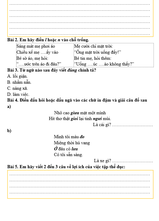 Bài tập hàng ngày Tiếng Việt lớp 3 Bài 9: Lời kêu gọi toàn dân tập thể dục | Kết nối tri thức