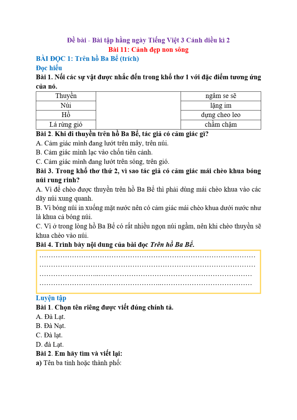 Bài tập Tiếng Việt lớp 3 Cánh diều Học kì 2 (có lời giải)