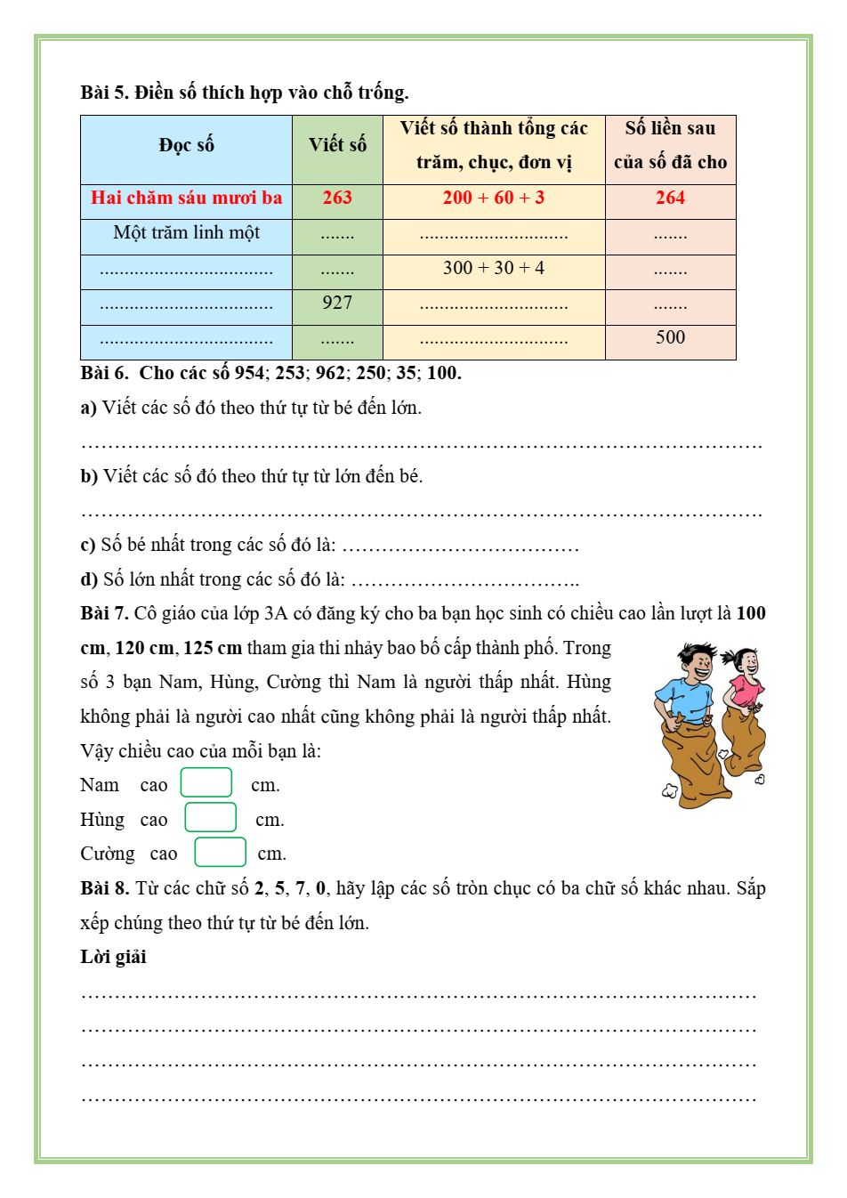 Bài tập hàng ngày Toán lớp 3 Chân trời sáng tạo Học kì 1 (có lời giải)