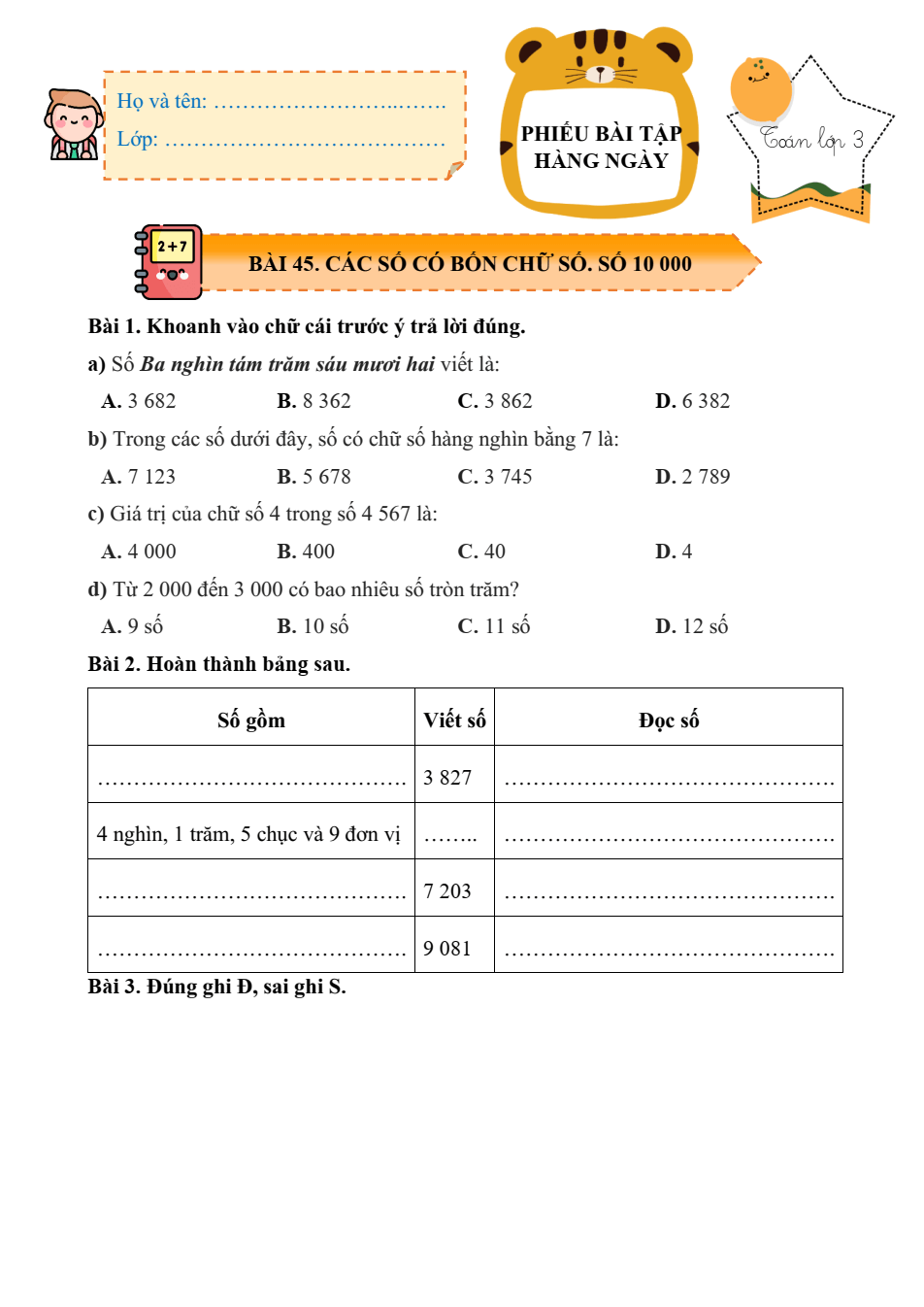 Bài tập hàng ngày Toán lớp 3 Kết nối tri thức Học kì 2 (có lời giải)