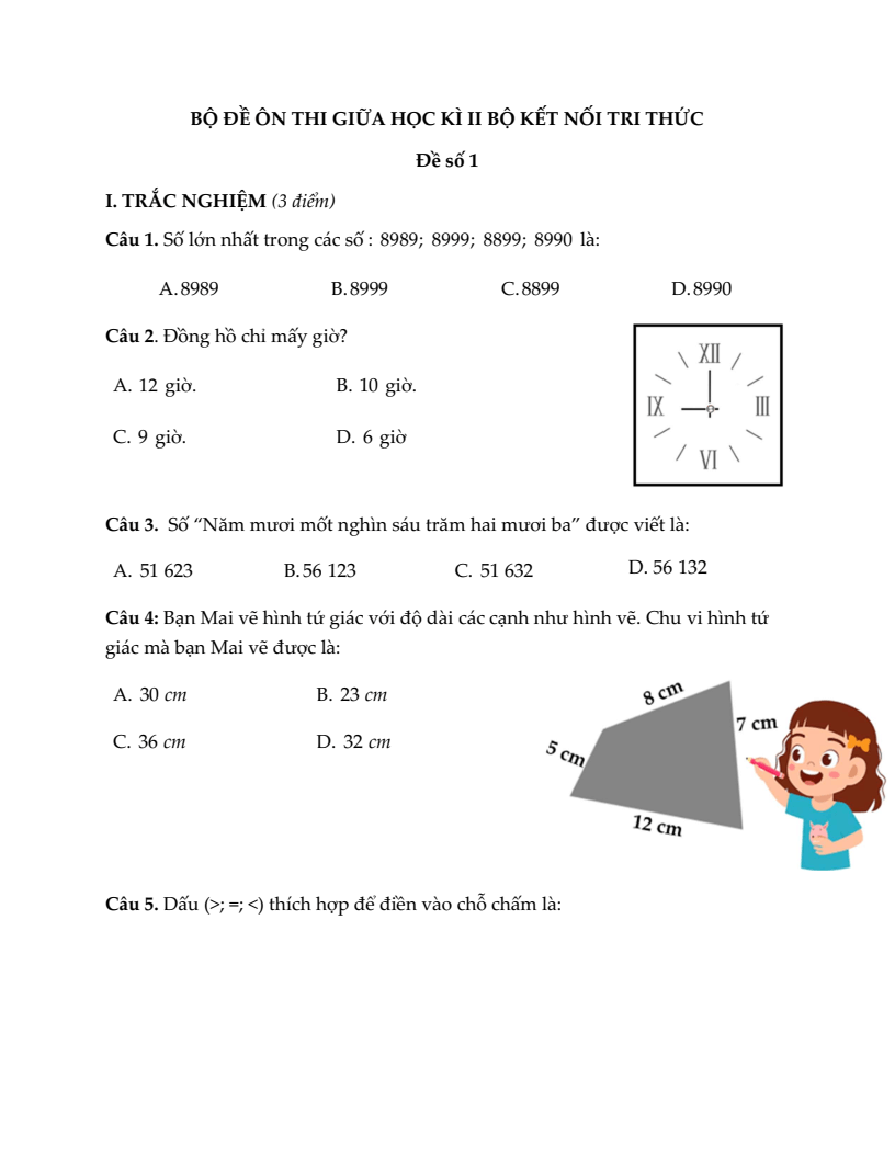 20+ Đề thi Toán lớp 3 Giữa kì 2 Kết nối tri thức 2026 (tải nhiều)