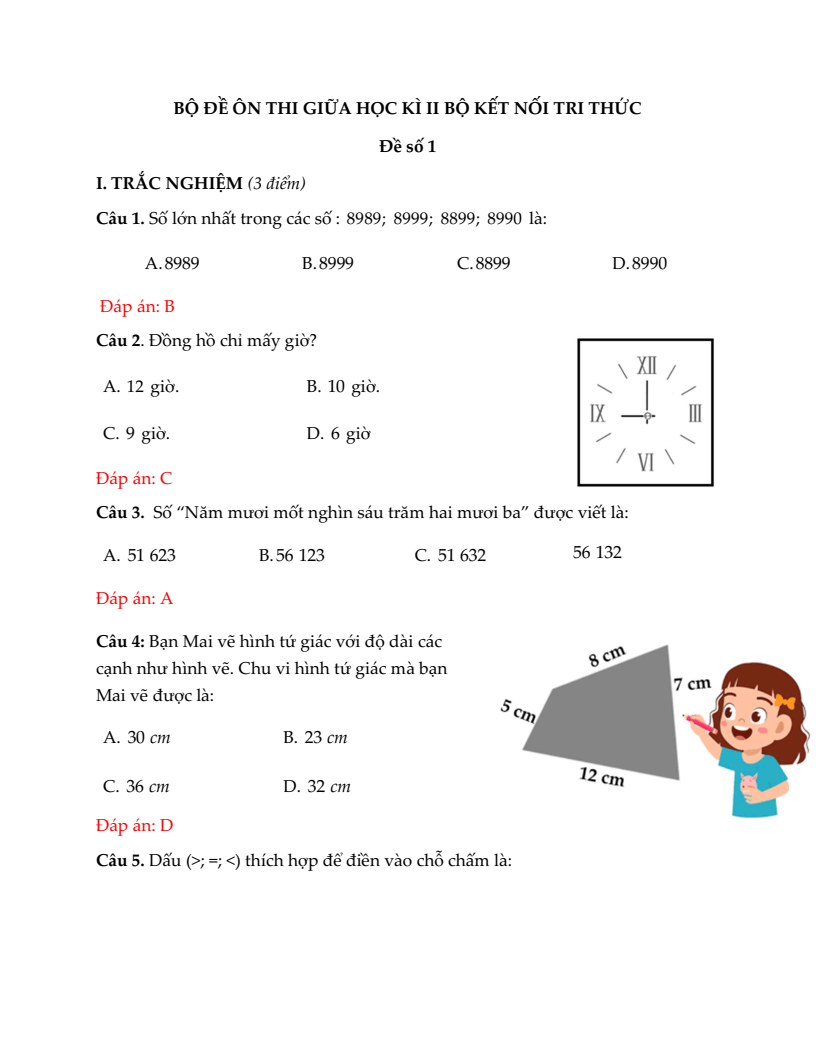 20+ Đề thi Toán lớp 3 Giữa kì 2 Kết nối tri thức 2026 (tải nhiều)
