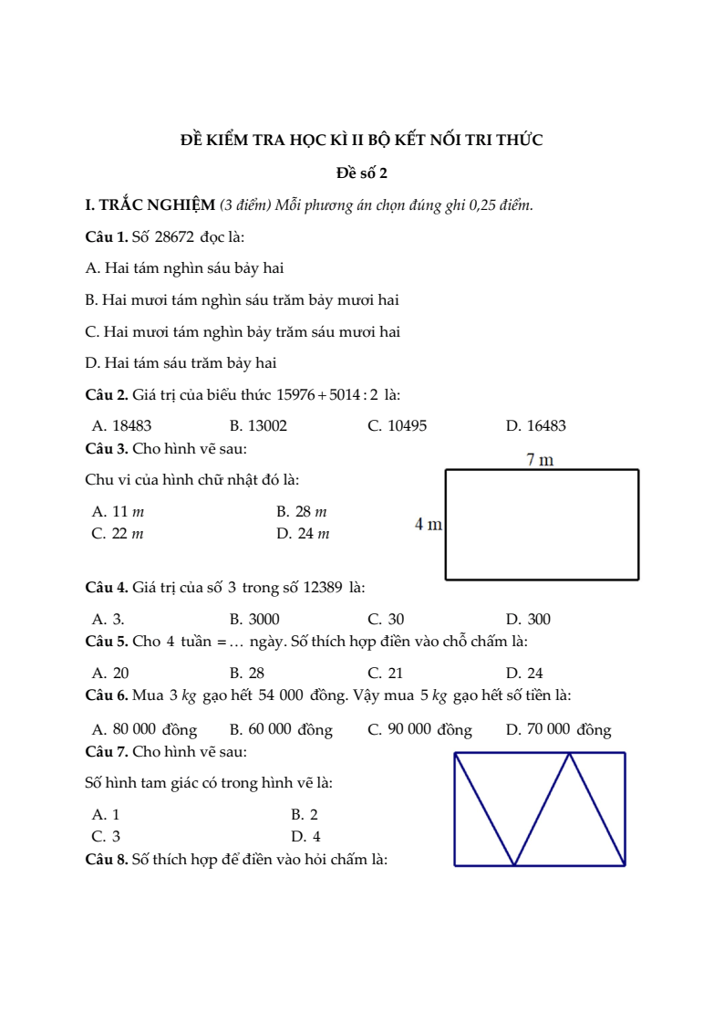 20+ Đề thi Toán lớp 3 Học kì 2 Kết nối tri thức 2026 (tải nhiều)