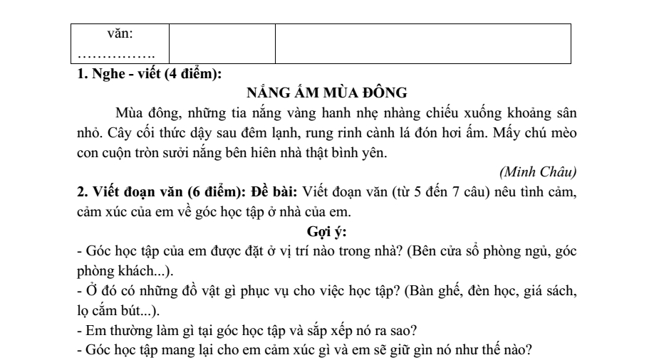 Đề thi Học kì 1 Tiếng Việt lớp 3 năm 2023-2024 trường Tiểu học An Tường (Tuyên Quang)