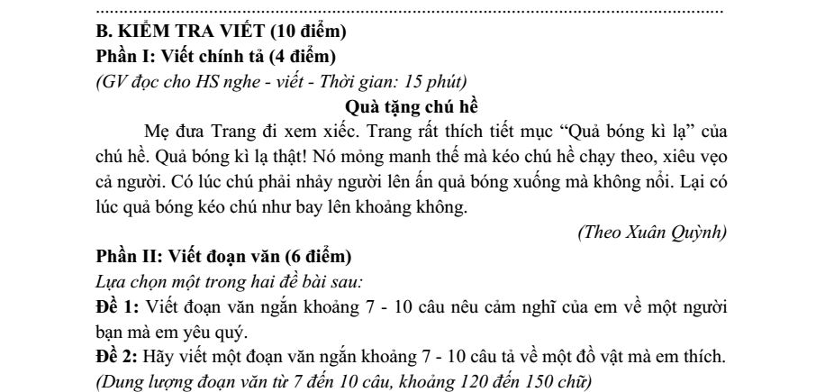 Đề thi Học kì 1 Tiếng Việt lớp 3 năm 2024-2025 trường Tiểu học Cẩm Khê (Phú Thọ)