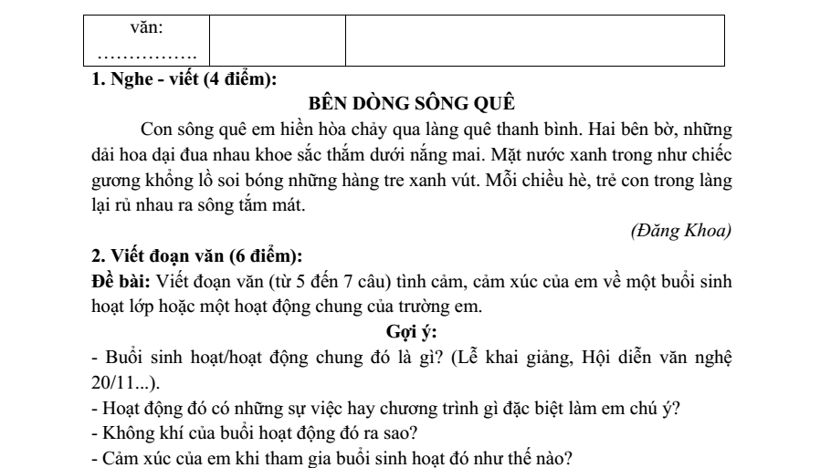 Đề thi Học kì 1 Tiếng Việt lớp 3 năm 2023-2024 trường Tiểu học Hồng Thái