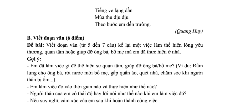 Đề thi Học kì 1 Tiếng Việt lớp 3 năm 2023-2024 trường Tiểu học Trường Thọ (Hải Phòng)