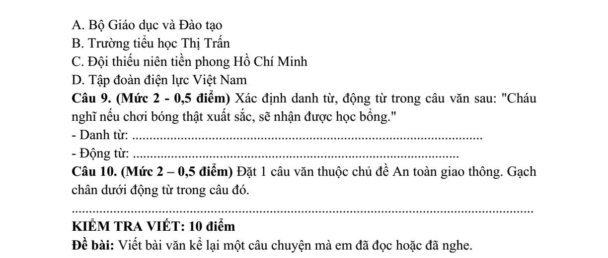 Đề thi Giữa kì 1 Tiếng Việt lớp 4 năm 2025-2026 trường Tiểu học Nông Tiến (Tuyên Quang)