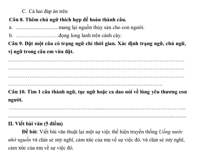Đề thi Giữa kì 2 Tiếng Việt lớp 4 năm 2024-2025 trường Tiểu học Vĩnh Bảo (Hải Phòng - Đề 2)