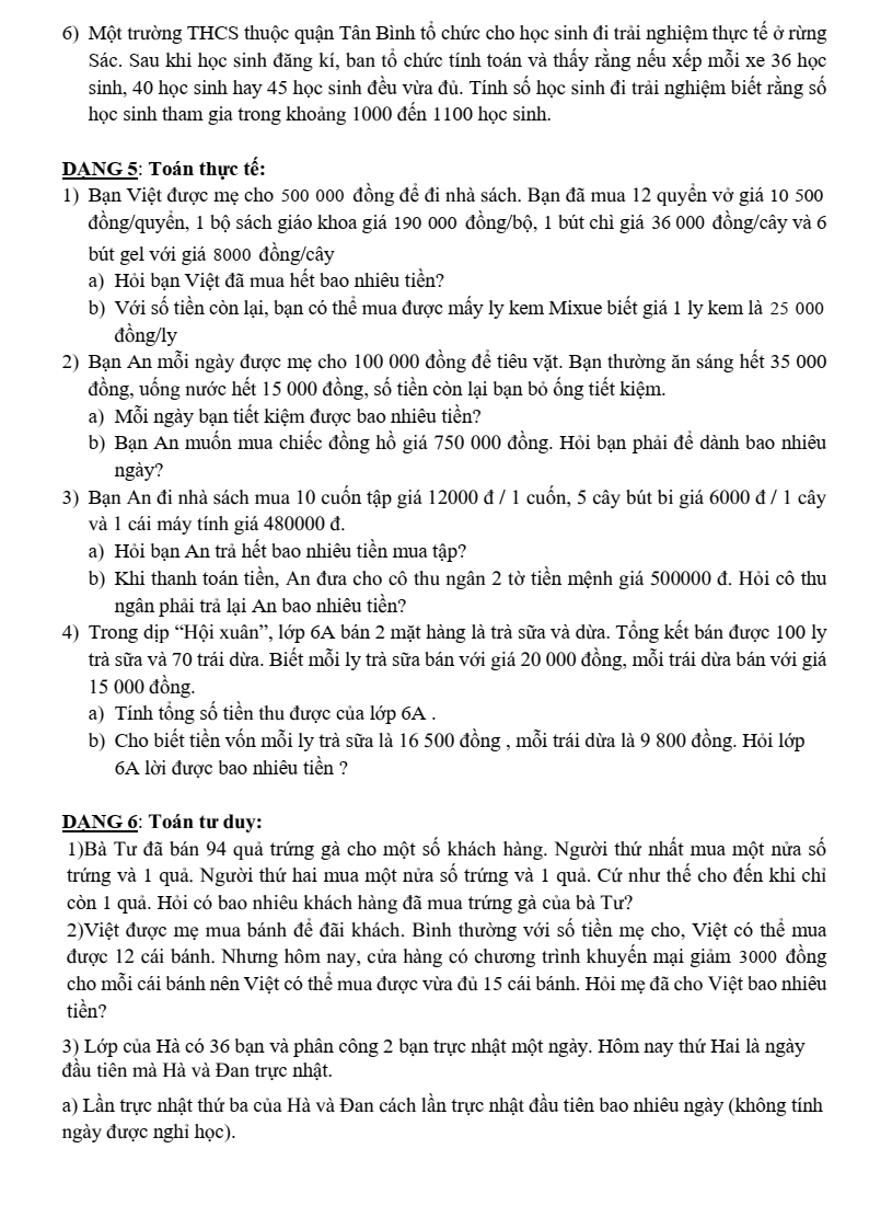 Đề cương ôn tập Học kì 1 Toán 6 trường THCS Hoàng Hoa Thám năm 2025-2026