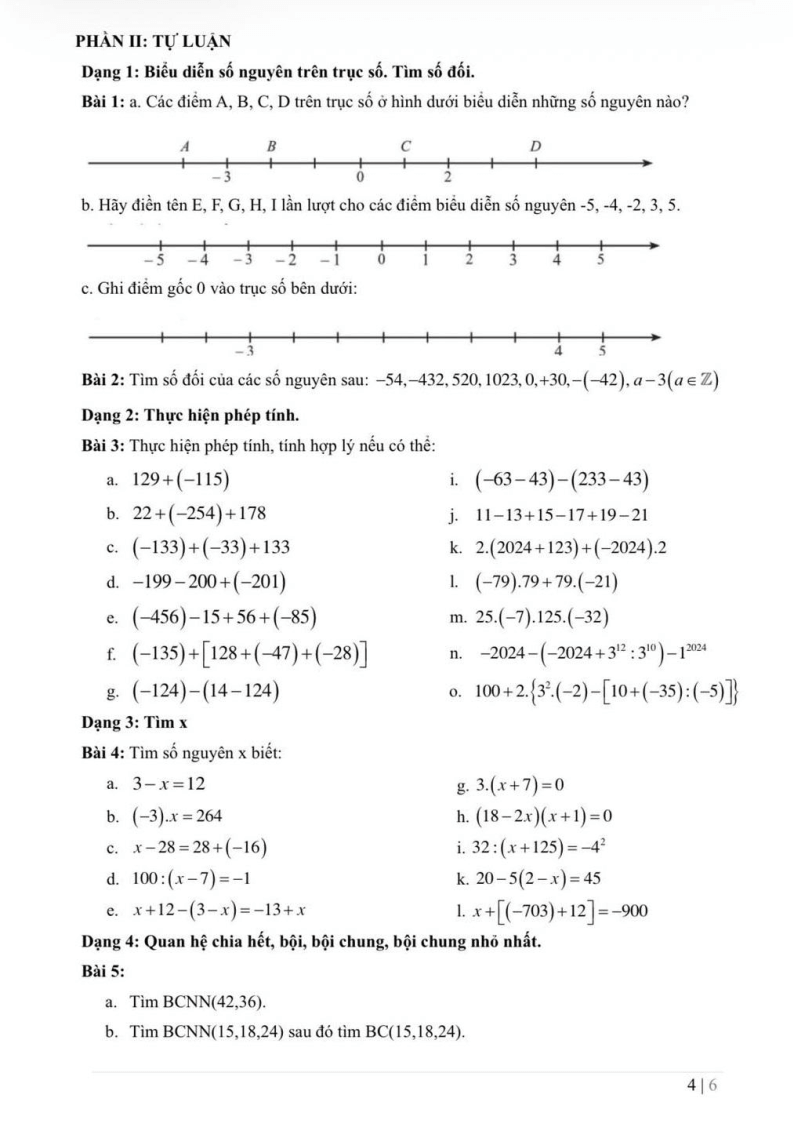 Đề cương ôn tập Học kì 1 Toán 6 trường THCS Nguyễn Trường Tộ năm 2025-2026