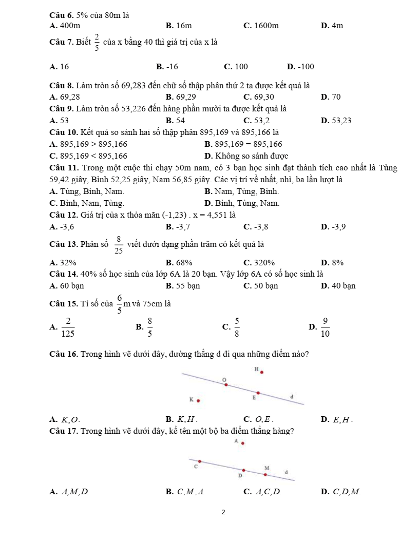 Đề cương ôn tập Học kì 2 Toán 6 trường THCS Dương Văn Mạnh (TP HCM) năm 2025-2026