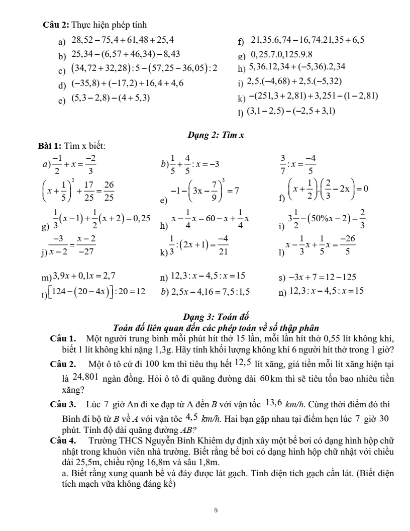 Đề cương ôn tập Học kì 2 Toán 6 trường THCS Nguyễn Bỉnh Khiêm (Hà Nội) năm 2025-2026