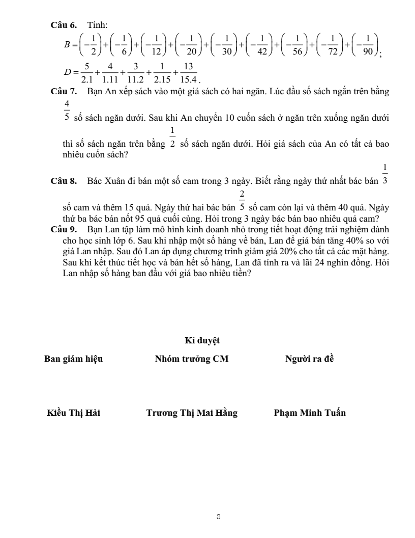 Đề cương ôn tập Học kì 2 Toán 6 trường THCS Nguyễn Bỉnh Khiêm (Hà Nội) năm 2025-2026