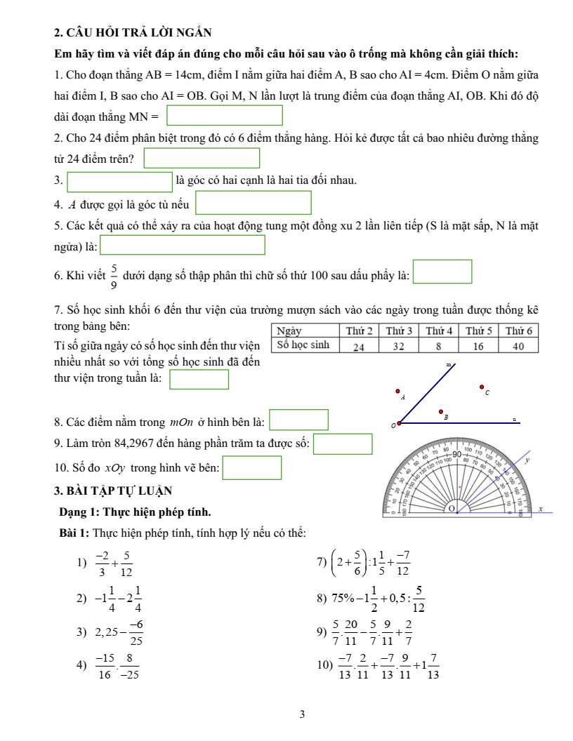 Đề cương ôn tập Học kì 2 Toán 6 trường THCS Nguyễn Trường Tộ (Hà Nội) năm 2025-2026