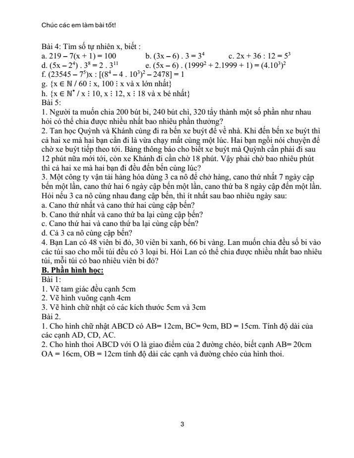 Đề cương ôn tập Giữa kì 1 Toán 6 trường THCS Hòa Ninh năm 2025-2026