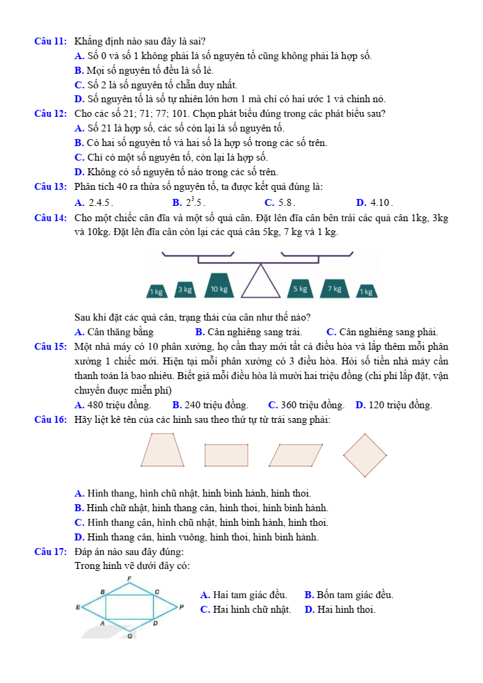 Đề cương ôn tập Giữa kì 1 Toán 6 trường THCS Lĩnh Nam năm 2025-2026