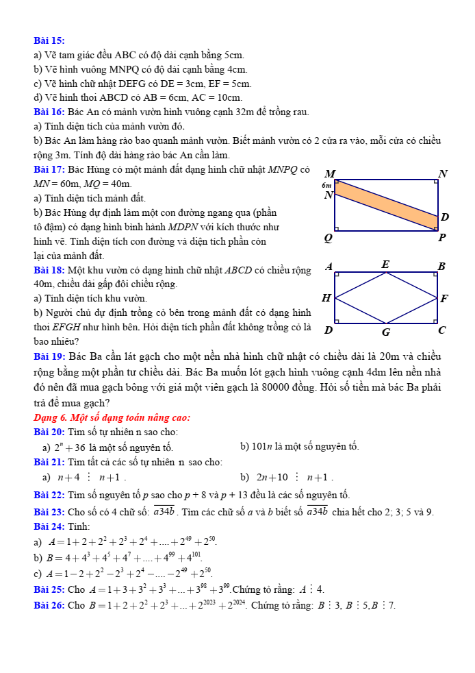 Đề cương ôn tập Giữa kì 1 Toán 6 trường THCS Lĩnh Nam năm 2025-2026
