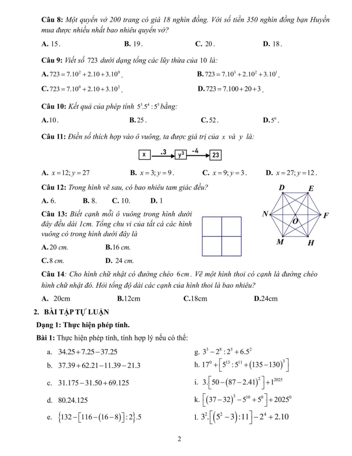 Đề cương ôn tập Giữa kì 1 Toán 6 trường THCS Nguyễn Trường Tộ năm 2025-2026