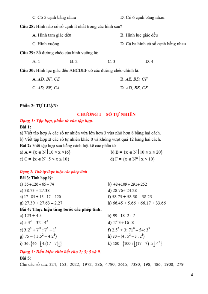 Đề cương ôn tập Giữa kì 1 Toán 6 trường THCS Phước Nguyên năm 2025-2026