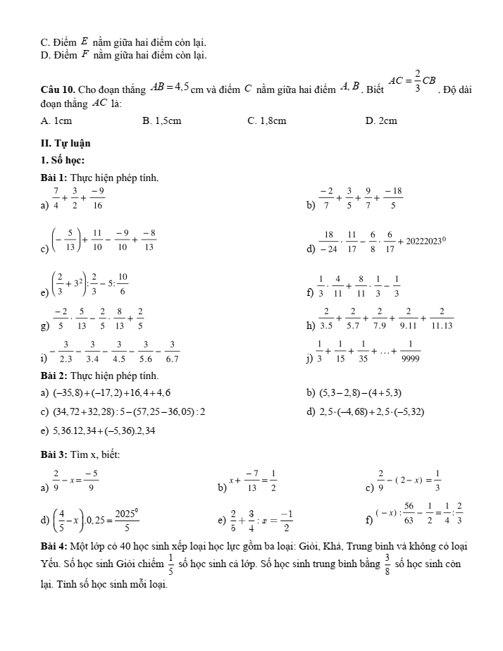 Đề cương ôn tập Giữa kì 2 Toán 6 trường THCS Thăng Long năm 2024-2025
