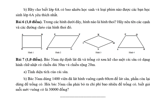 Đề cương ôn tập Học kì 1 Toán 6 trường THCS Long Toàn năm 2024-2025