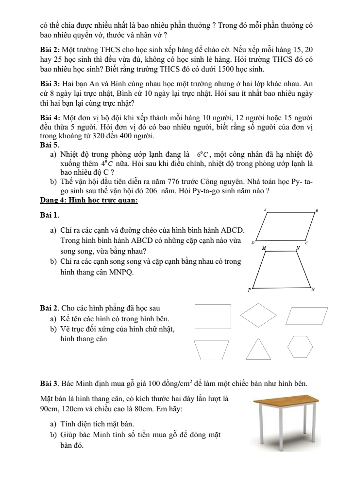 Đề cương ôn tập Học kì 1 Toán 6 trường THCS Nguyễn Bỉnh Khiêm năm 2024-2025