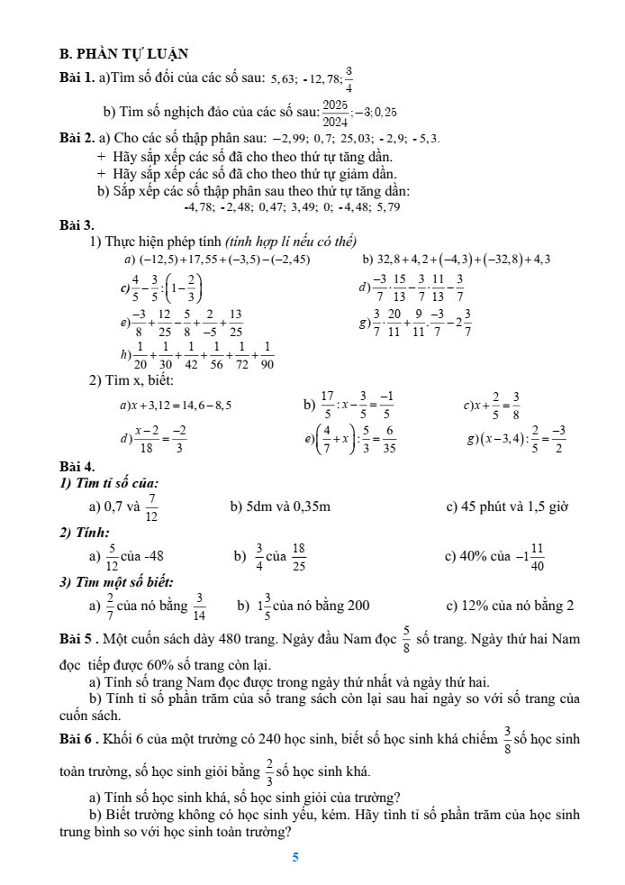Đề cương ôn tập Học kì 2 Toán 6 trường THCS Mạo Khê II năm 2024-2025