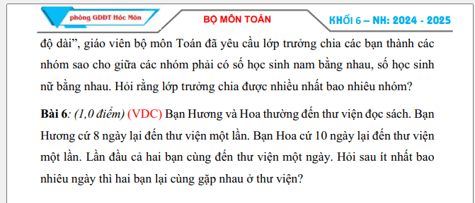 Đề thi Giữa kì 1 Toán 6 năm 2024-2025 Trường THCS Tân Xuân