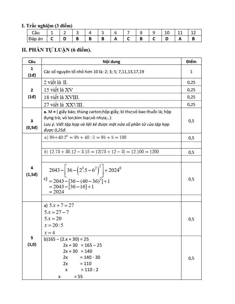 Đề thi Giữa kì 1 Toán 6 THCS Phú Châu năm 2025-2026