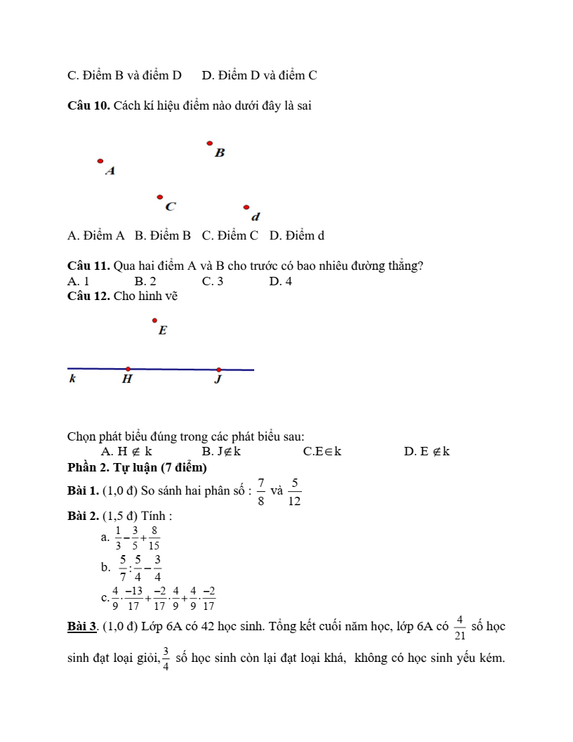 Đề thi Giữa kì 2 Toán 6 phòng GD&ĐT Bình Thạnh (Tp.HCM) năm 2023-2024