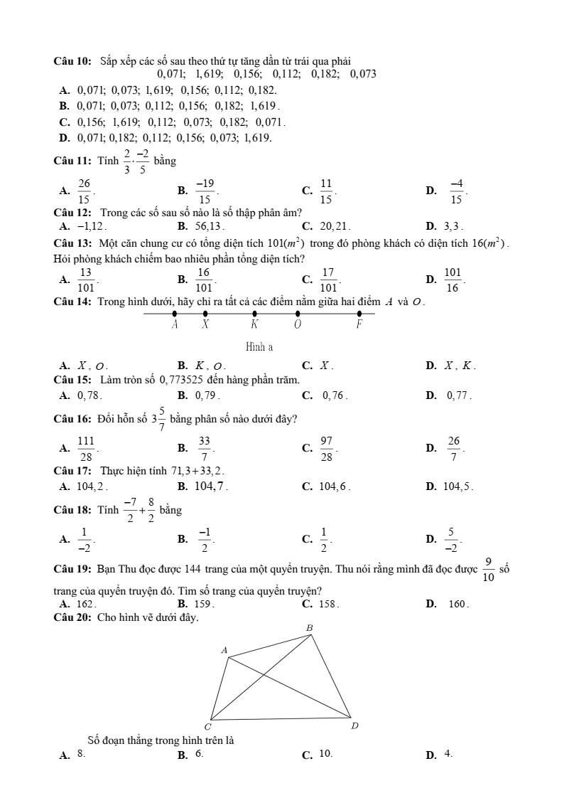 Đề thi Giữa kì 2 Toán 6 trường THCS Đồi Ngô (Bắc Ninh) năm 2025-2026