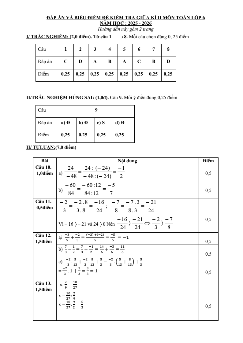 Đề thi Giữa kì 2 Toán 6 trường THCS Hà Huy Tập (TP HCM) năm 2025-2026