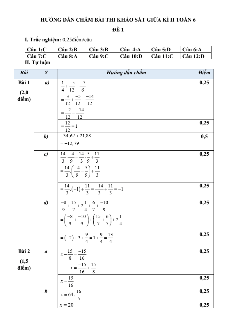 Đề thi Giữa kì 2 Toán 6 trường THCS Mai Dịch (Hà Nội) năm 2024-2025